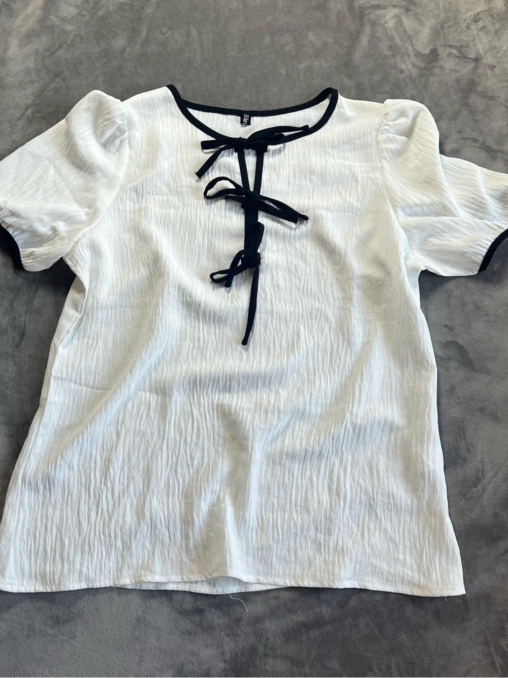 CHANEL White Blouse with Black Trim and Ties